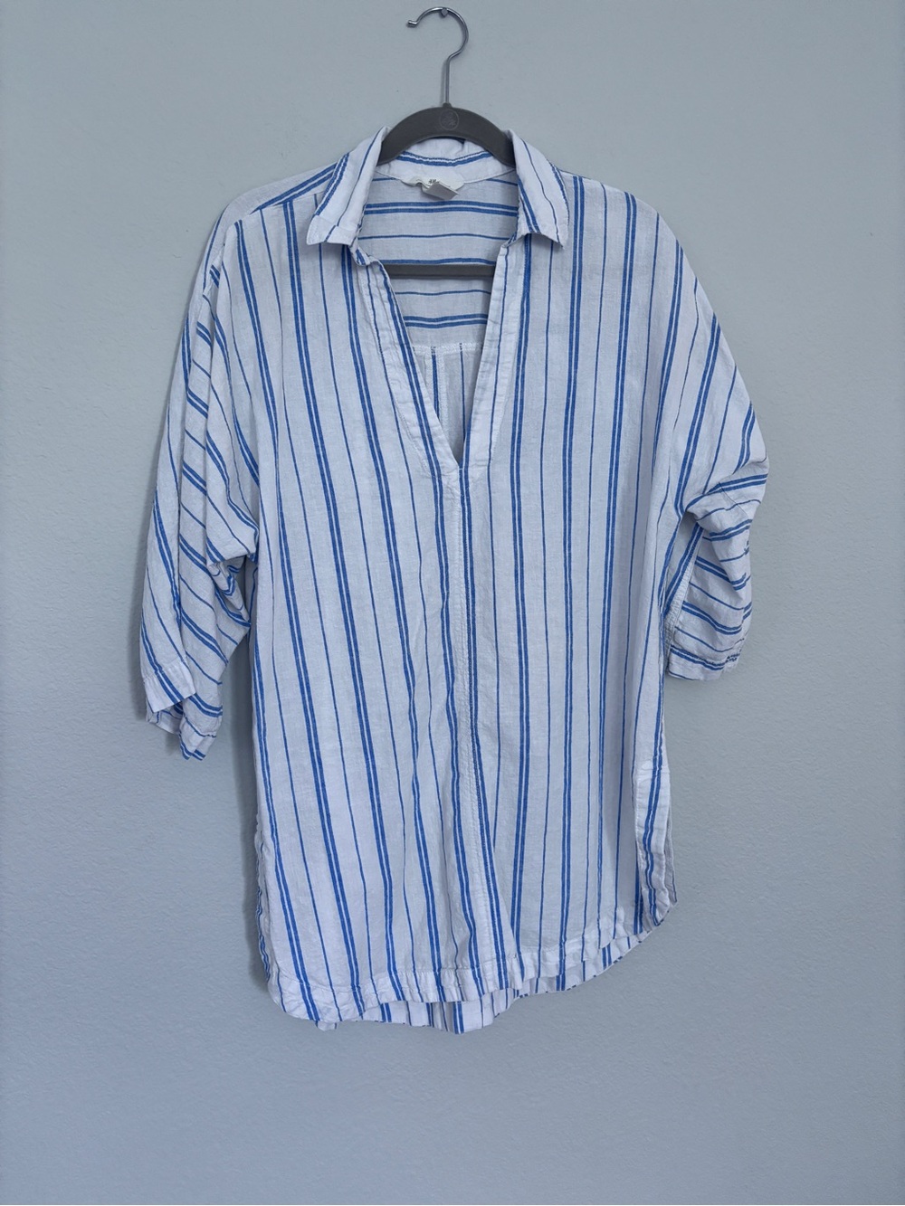 Blue and White Striped Linen Blend Cover up